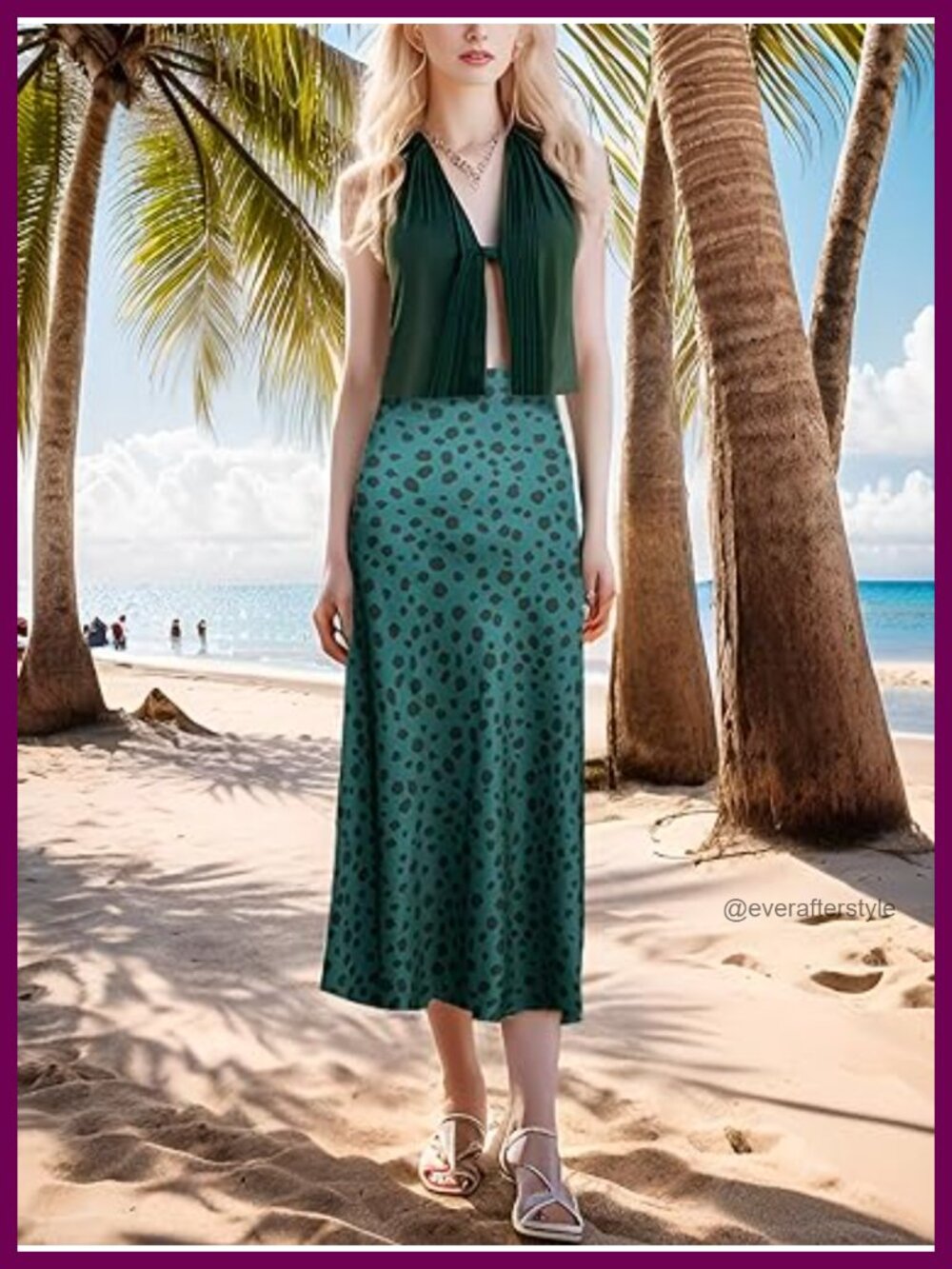 Silk Satin Leopard Print High Waist A-Line Midi Skirt Summer - Picture 2 of 5